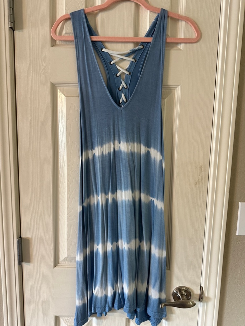 Ocean Drive Blue and White Tie-Dye Lace-Up Sundress